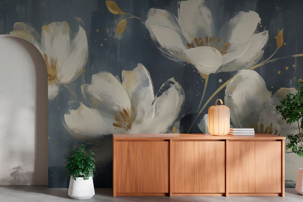 Paint-flecked white flowers — interior 2