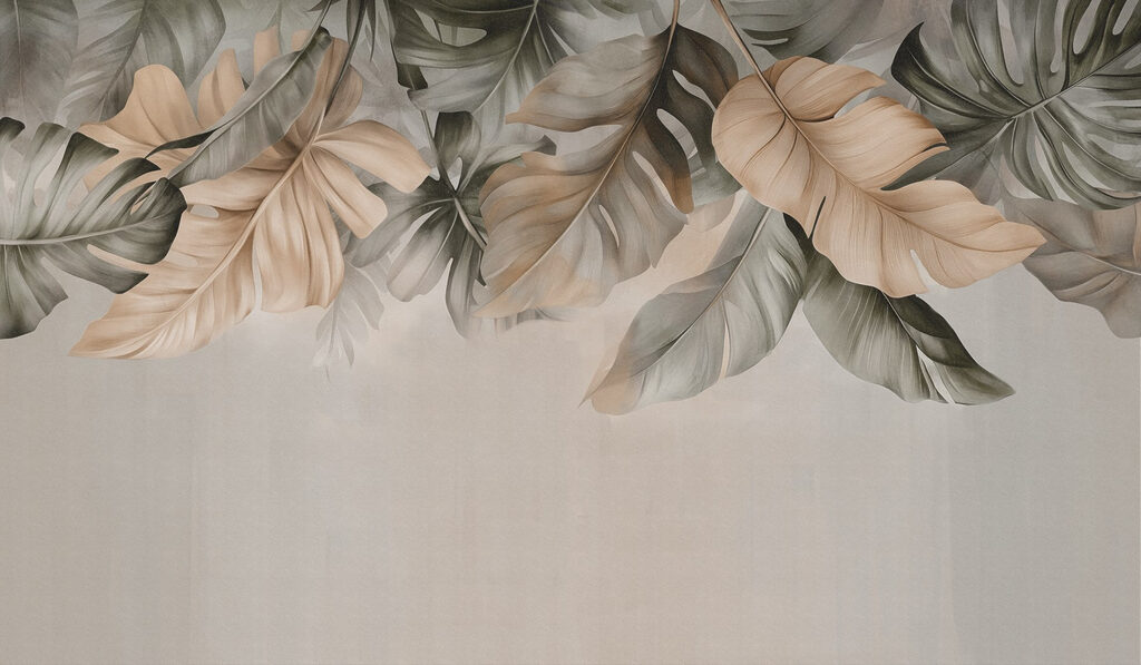 Hanging leaves over taupe — full design