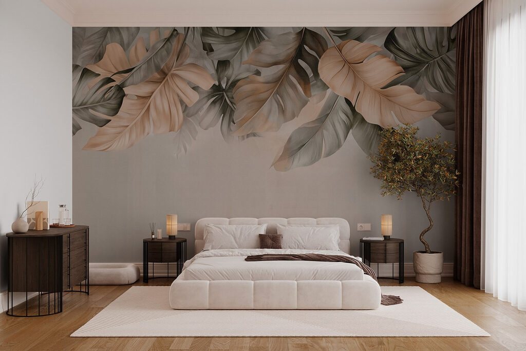 Hanging leaves over taupe — interior 2