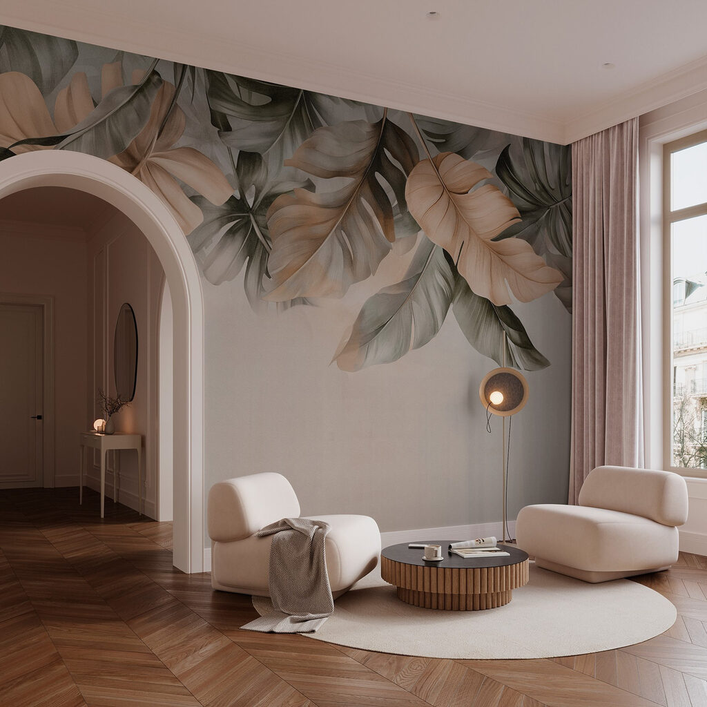 Hanging leaves over taupe — interior 4