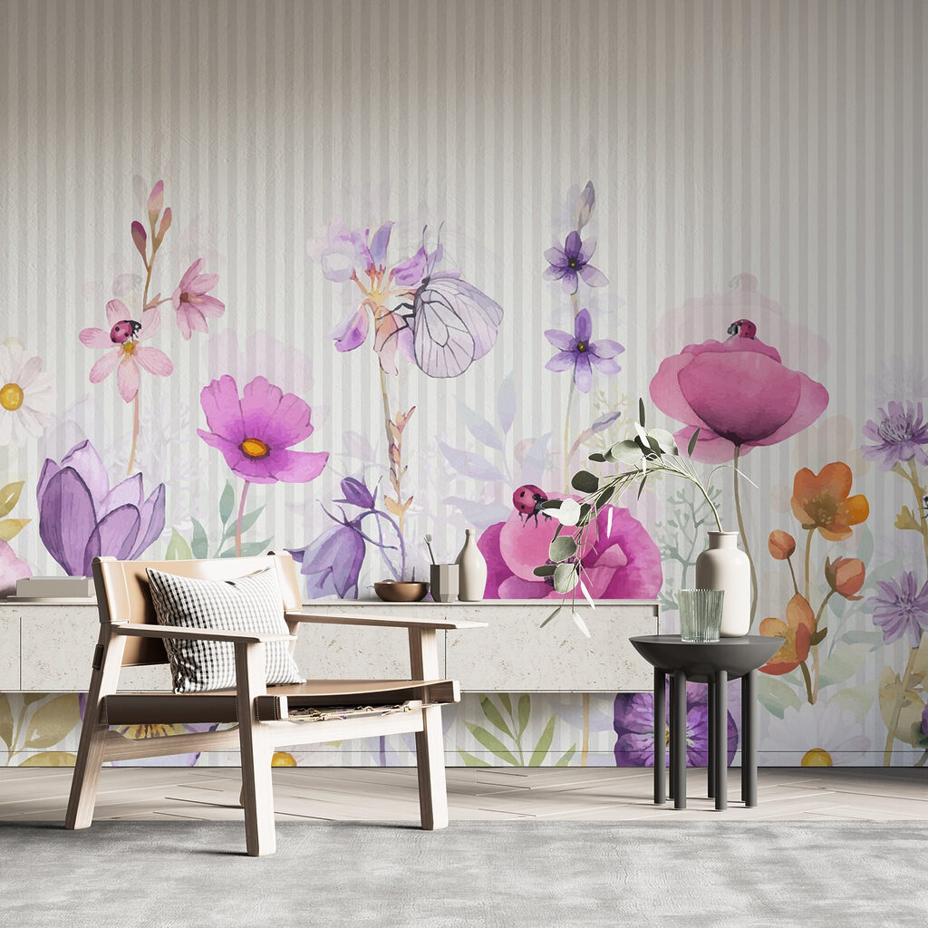 Purple flowers on stripes — interior 1