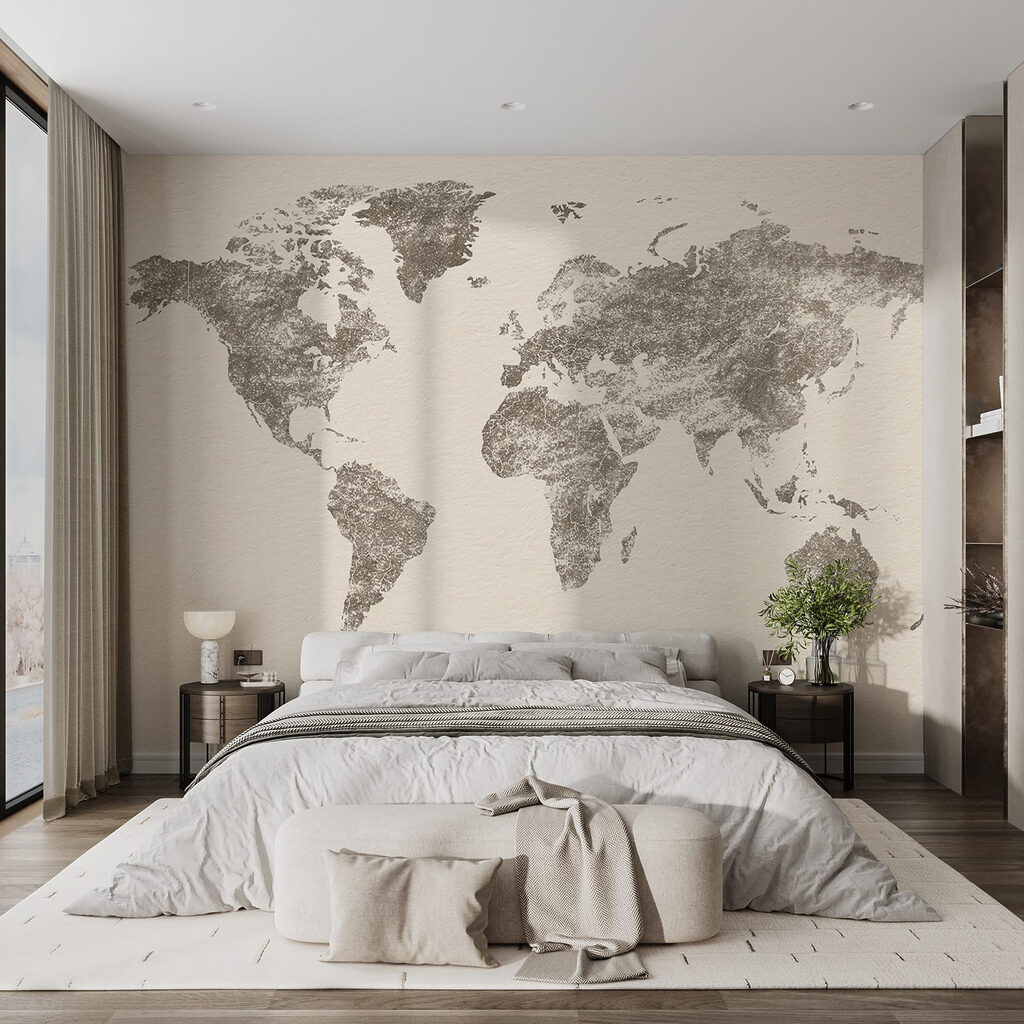 World Map Etching in an interior