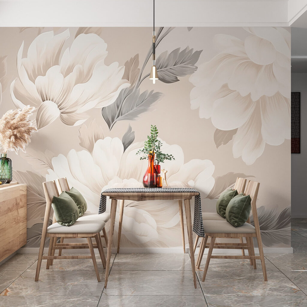 White peonies on sand — interior 3