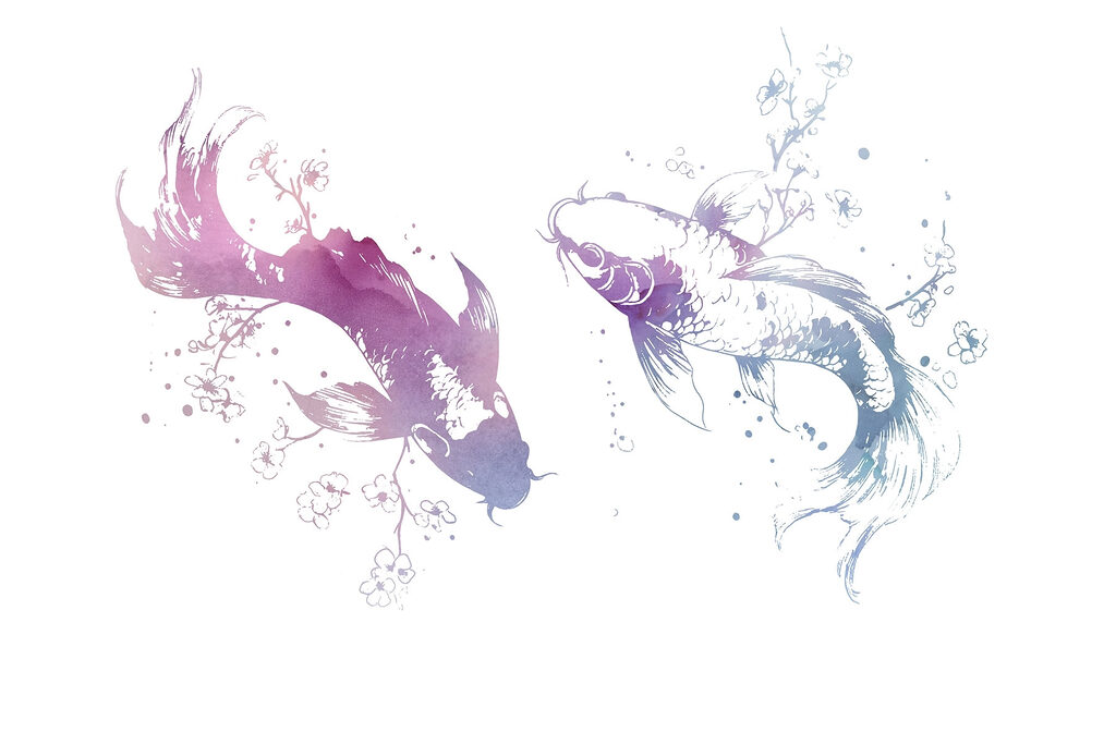 Two fish with splashes — full design