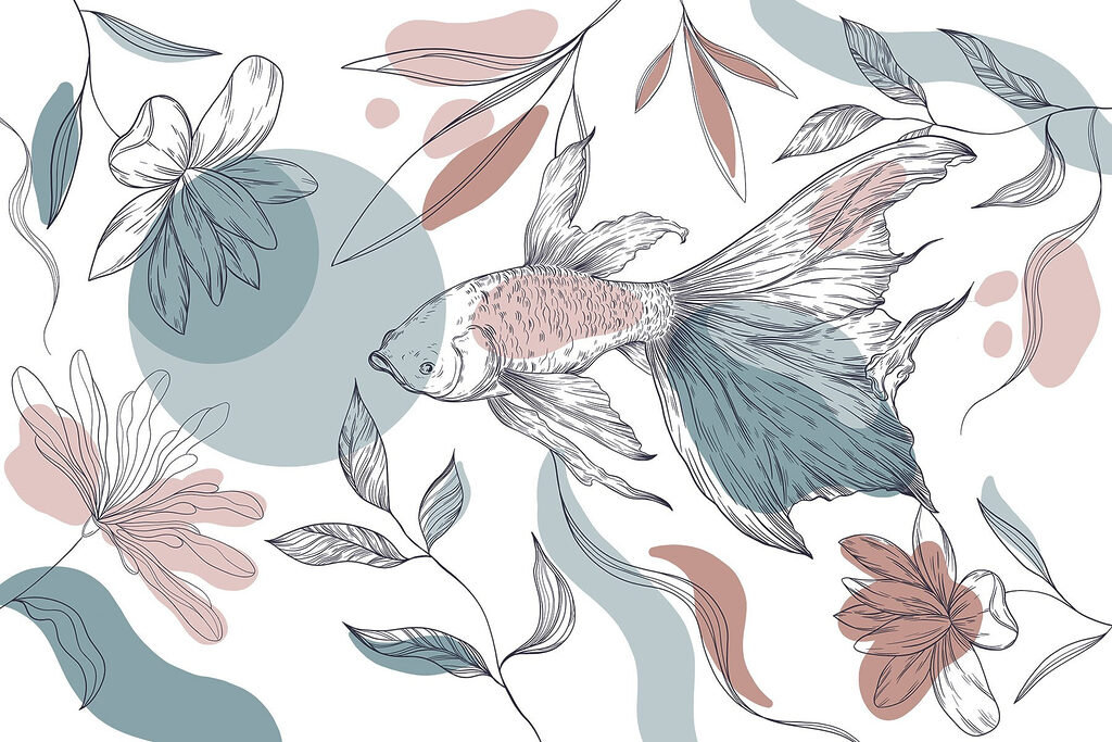 Koi and Botanical Lines — full design