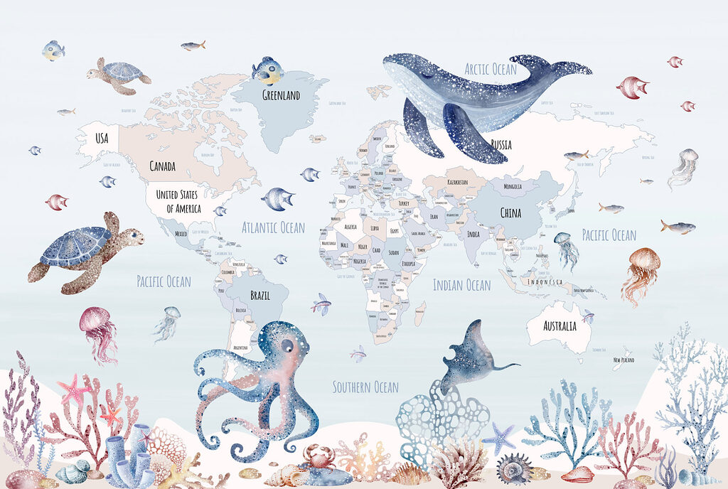Map with sea creatures — full design