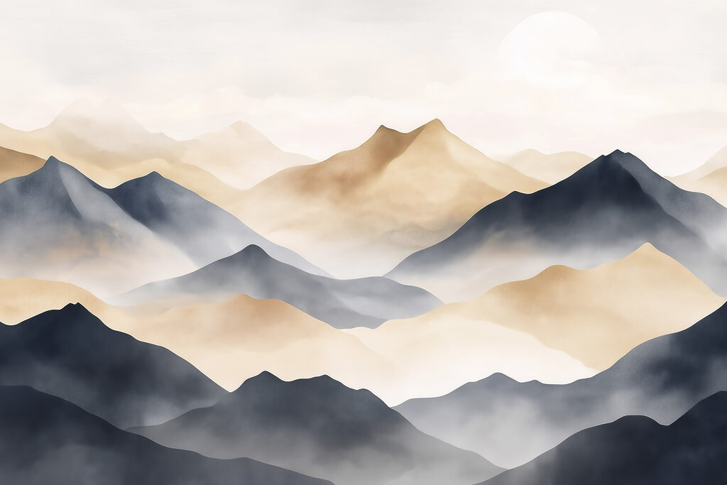 Dark mountains in layers — full design