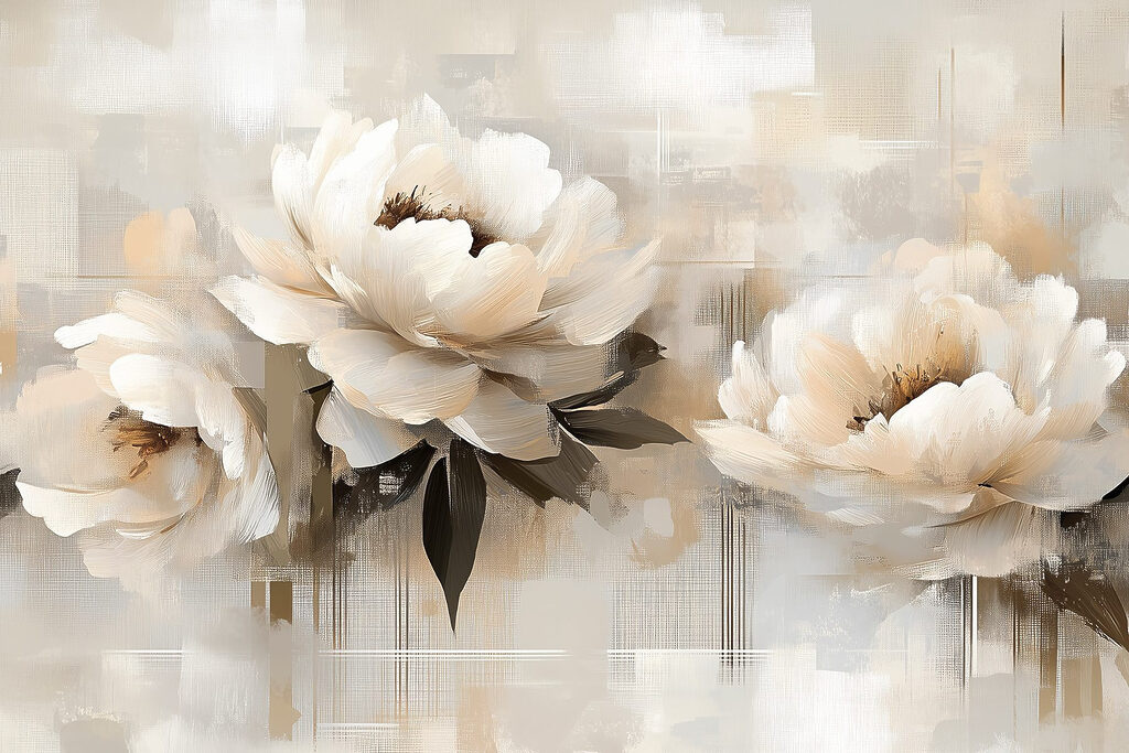 Peonies with brush strokes — full design