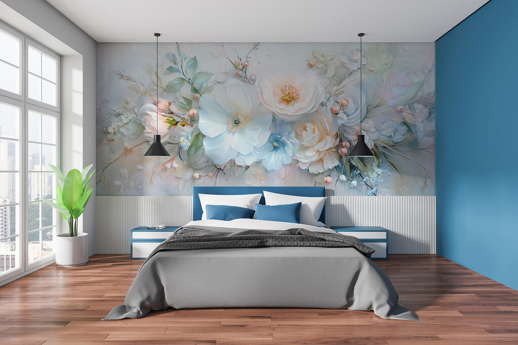 Light blue painted bouquet — interior 1