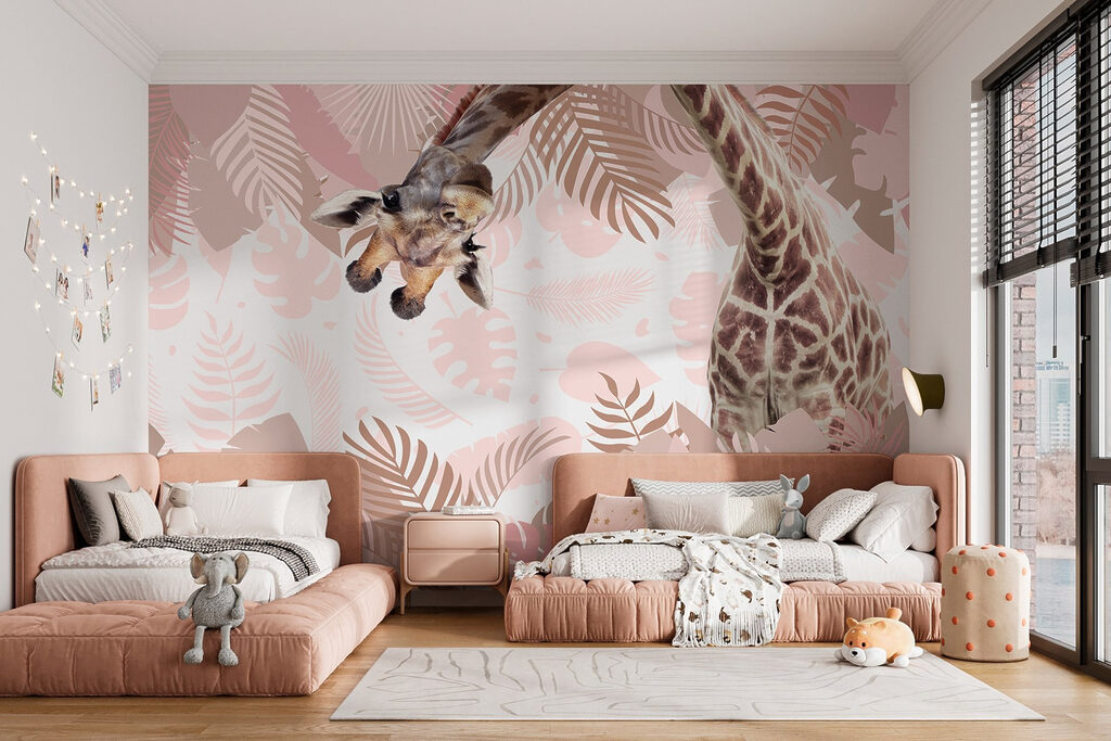 Giraffe among leaf prints — interior 1
