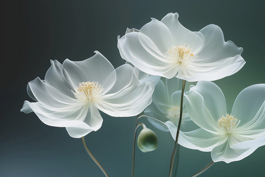 White flowers on green — full design