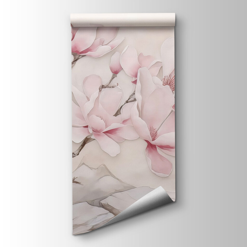 Pink magnolia above mountains — product view