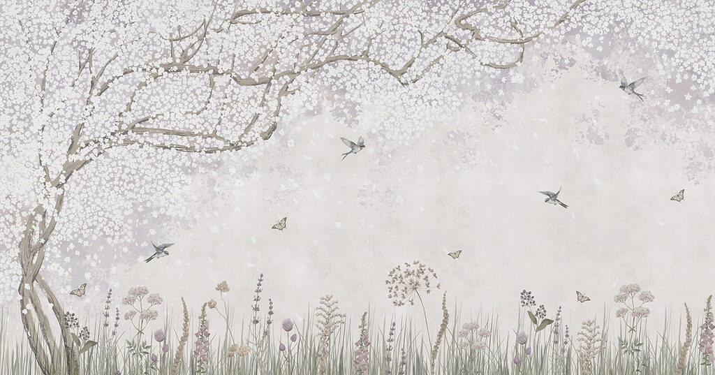 Blossom tree and birds — full design