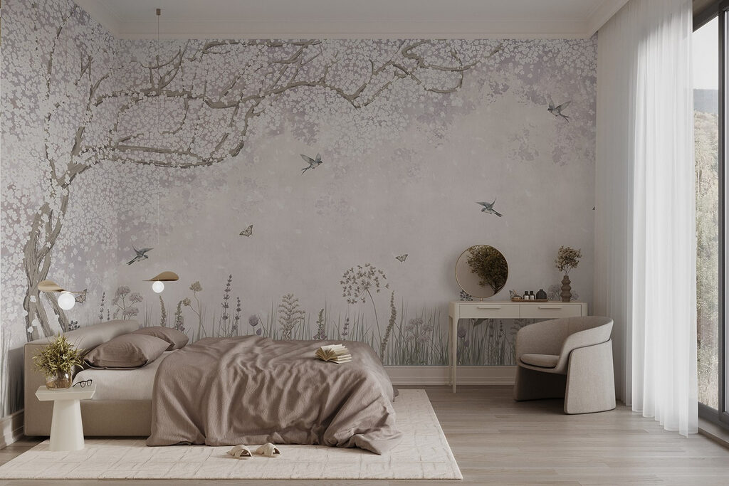 Blossom tree and birds — interior 1