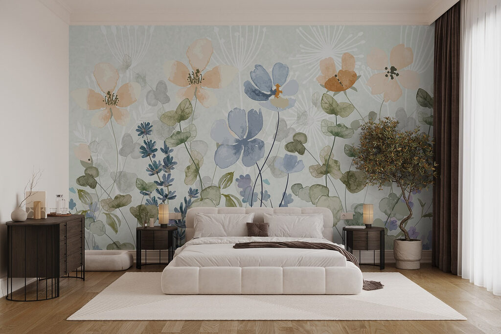 Flowers among round leaves — interior 1