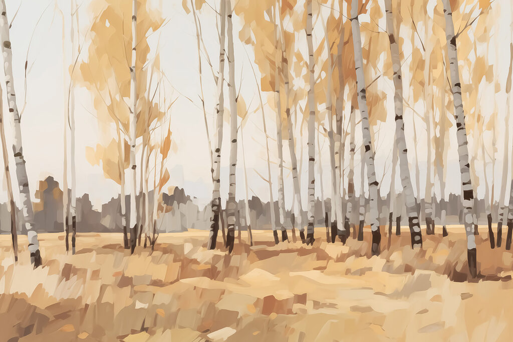 Birches in golden autumn — full design