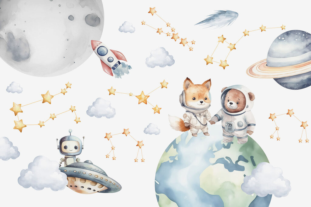 Space animals above Earth — full design