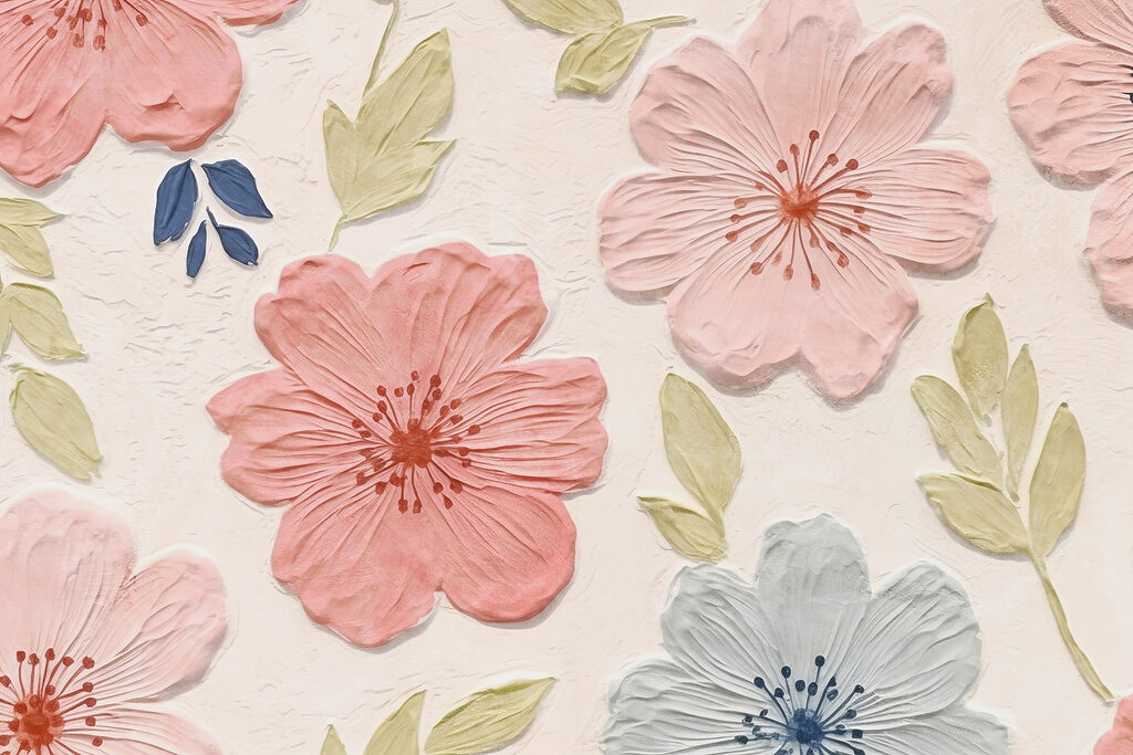 Pink flowers and leaves — full design
