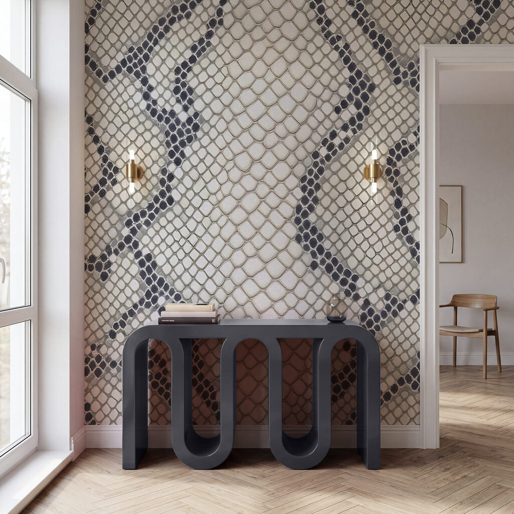 Dark scales on cream — interior 1
