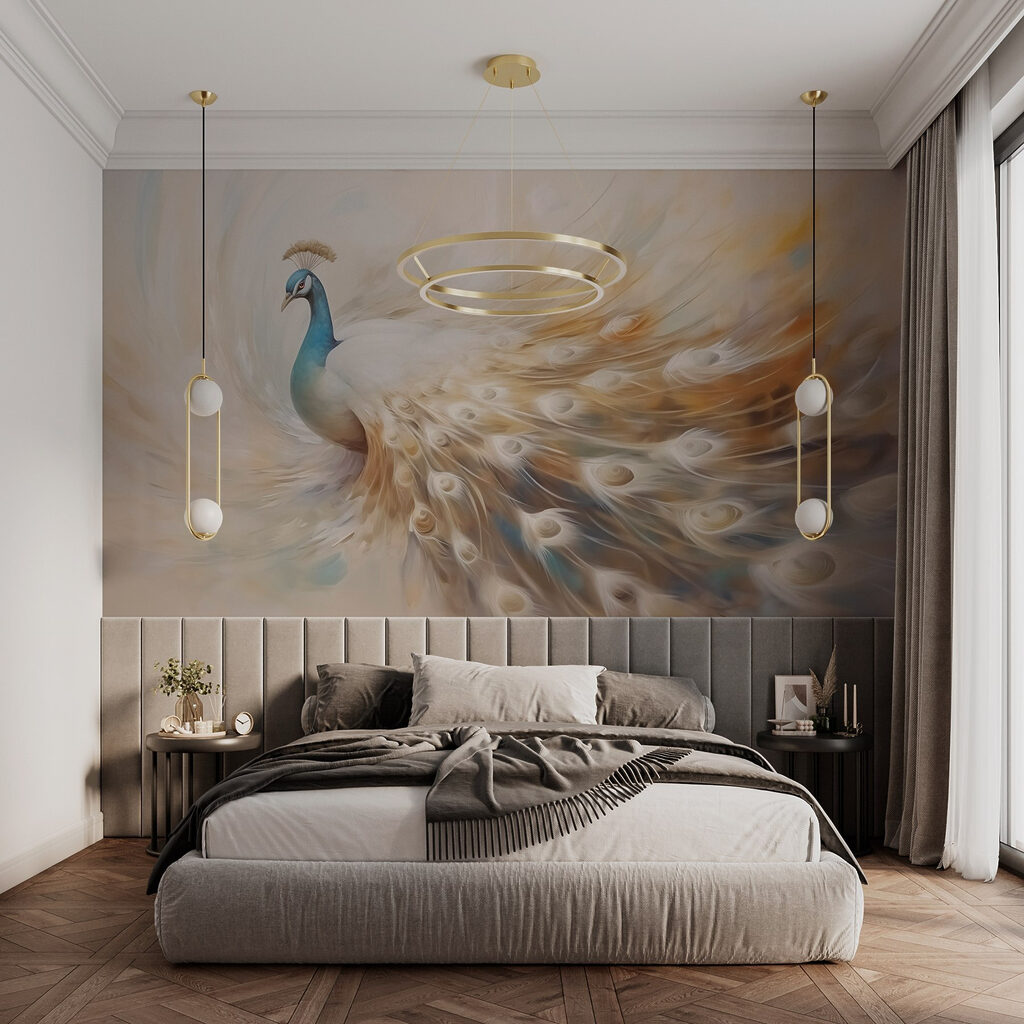 Peacock with fanned feathers — interior 1