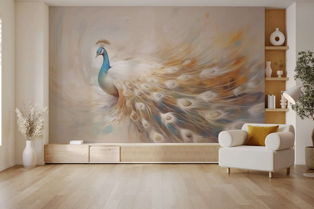 Peacock with fanned feathers — interior 2
