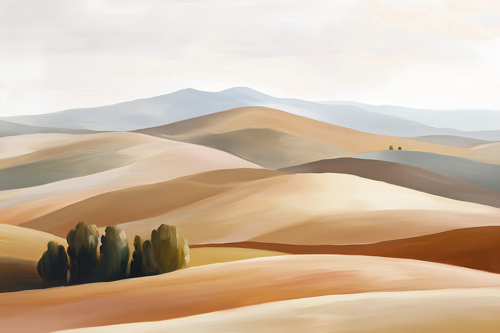Trees among rolling hills — full design