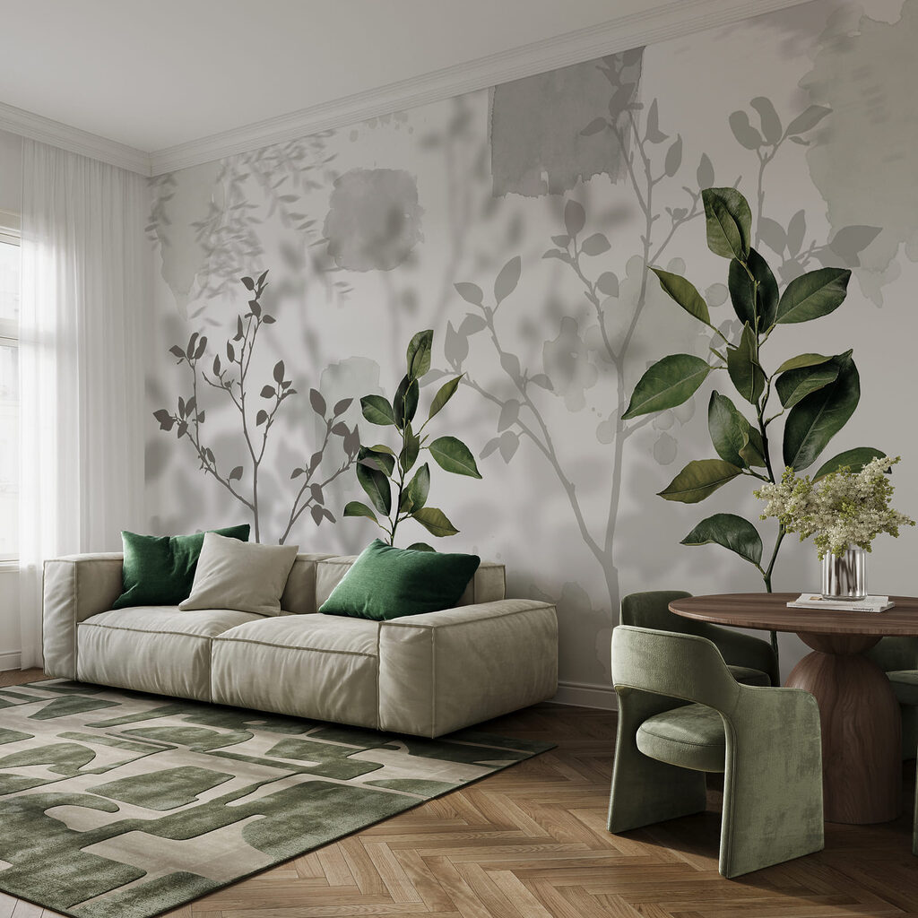 Leaves on Painted Plaster in an interior