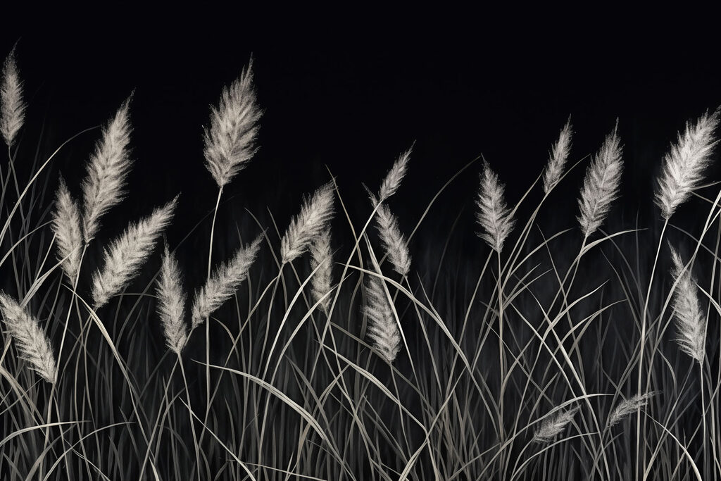 Silver grasses on black — full design