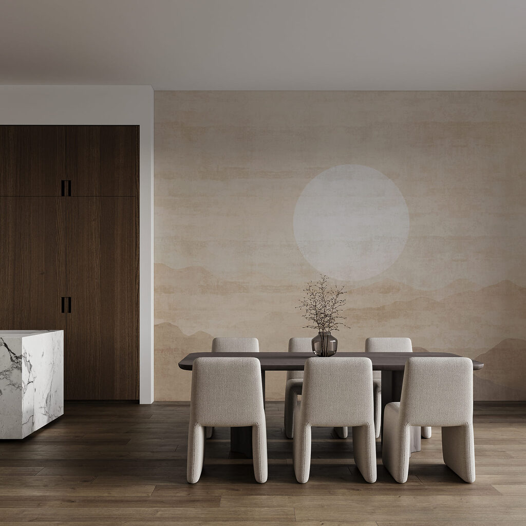 Sun Over Layered Hills in an interior
