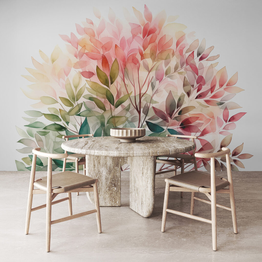 Pink leaves over green — interior 1