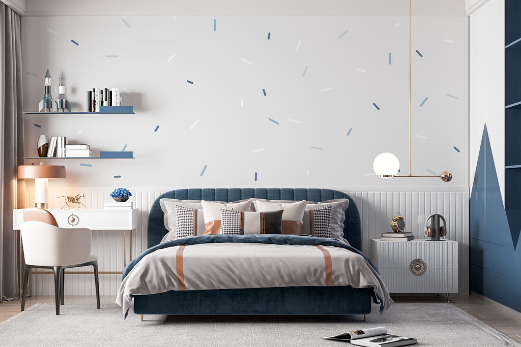 Small dashes drifting down — interior 2