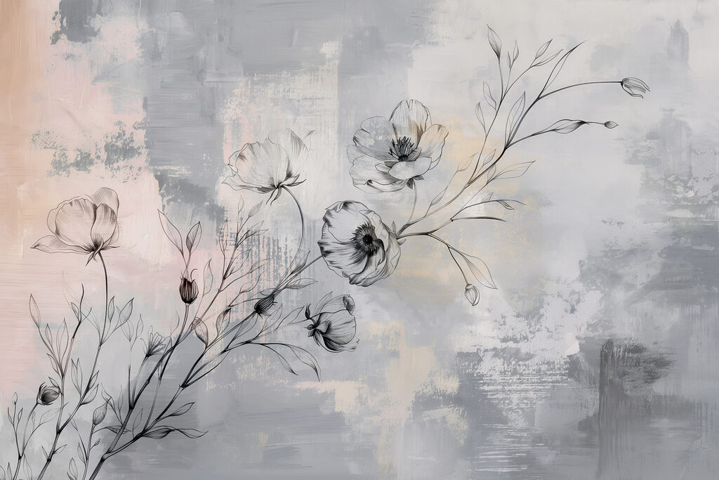Flower twigs on grey — full design