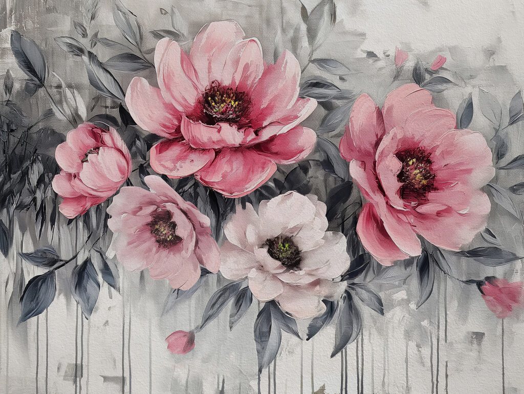 Flowers above paint drips — full design