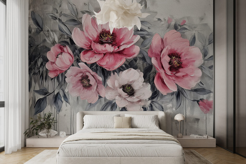 Flowers above paint drips — interior 1