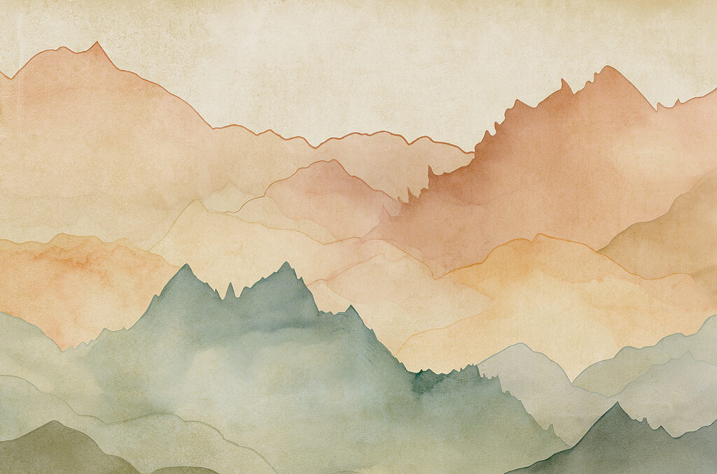 Mountain outlines in watercolour — full design
