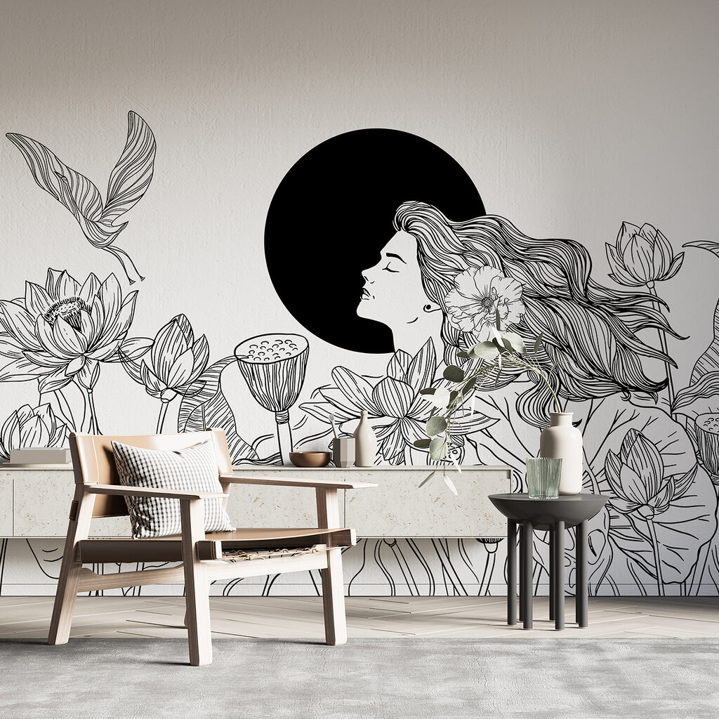 Woman among lotus flowers — interior 3