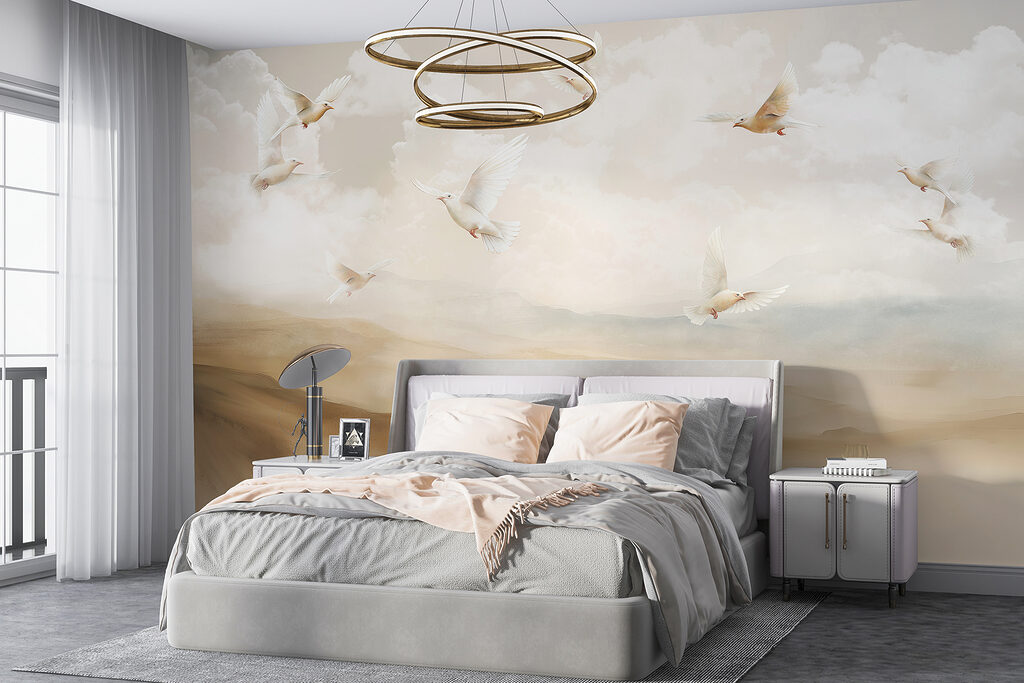 Birds above misty hills — interior 1