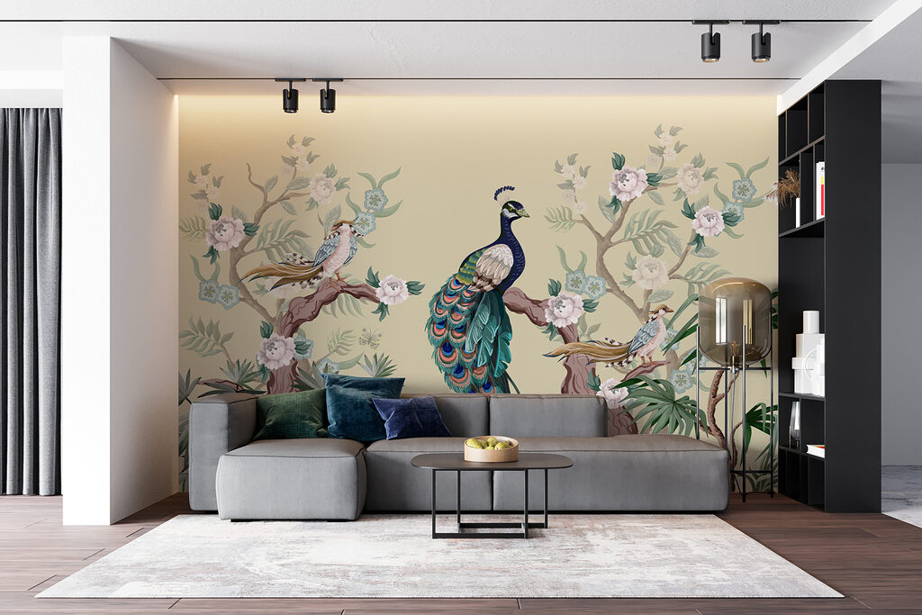 Peacock among blossoms — interior 1