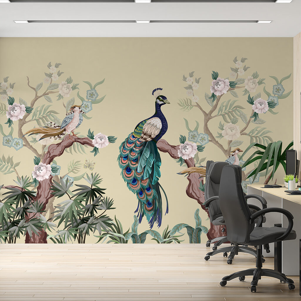 Peacock among blossoms — interior 2