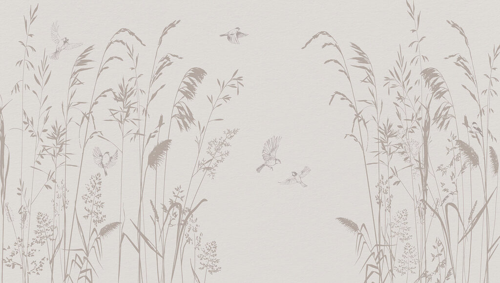 Grasses and flying birds — full design