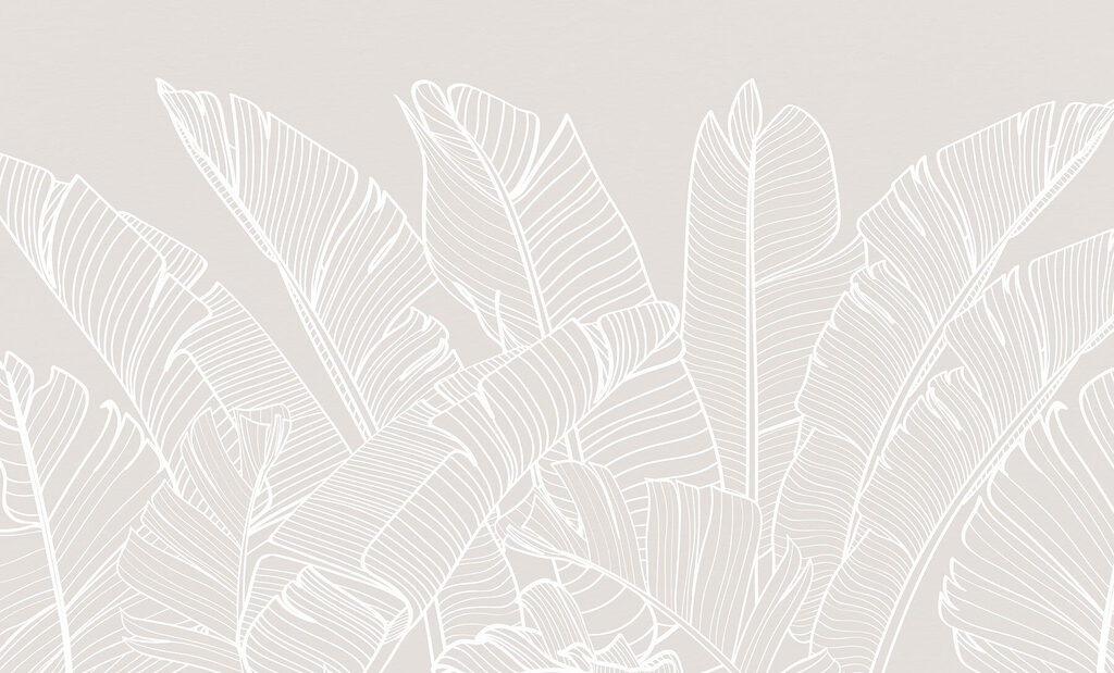 White outlined tropical leaves — full design