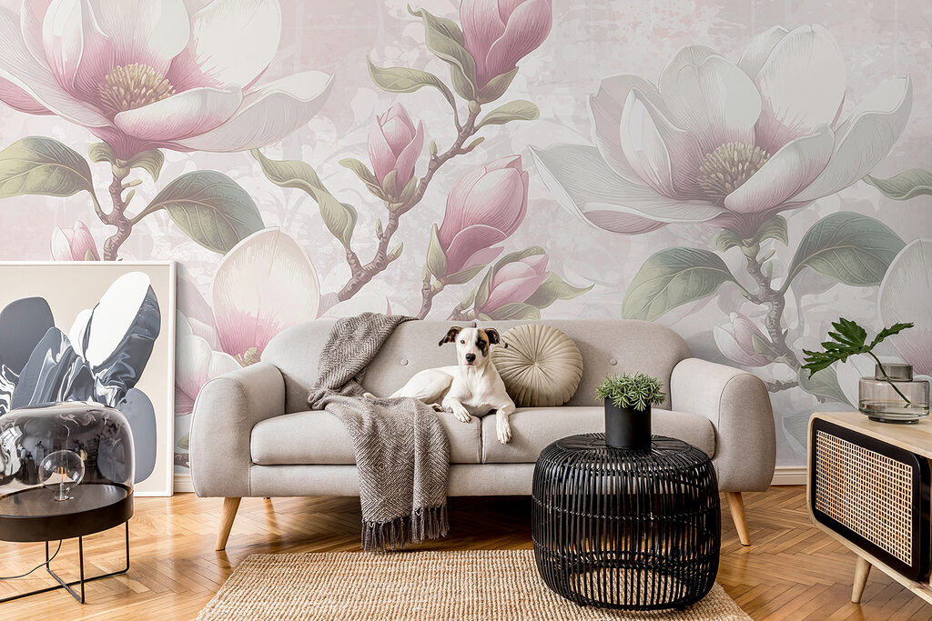 Pink magnolia on grey — interior 2