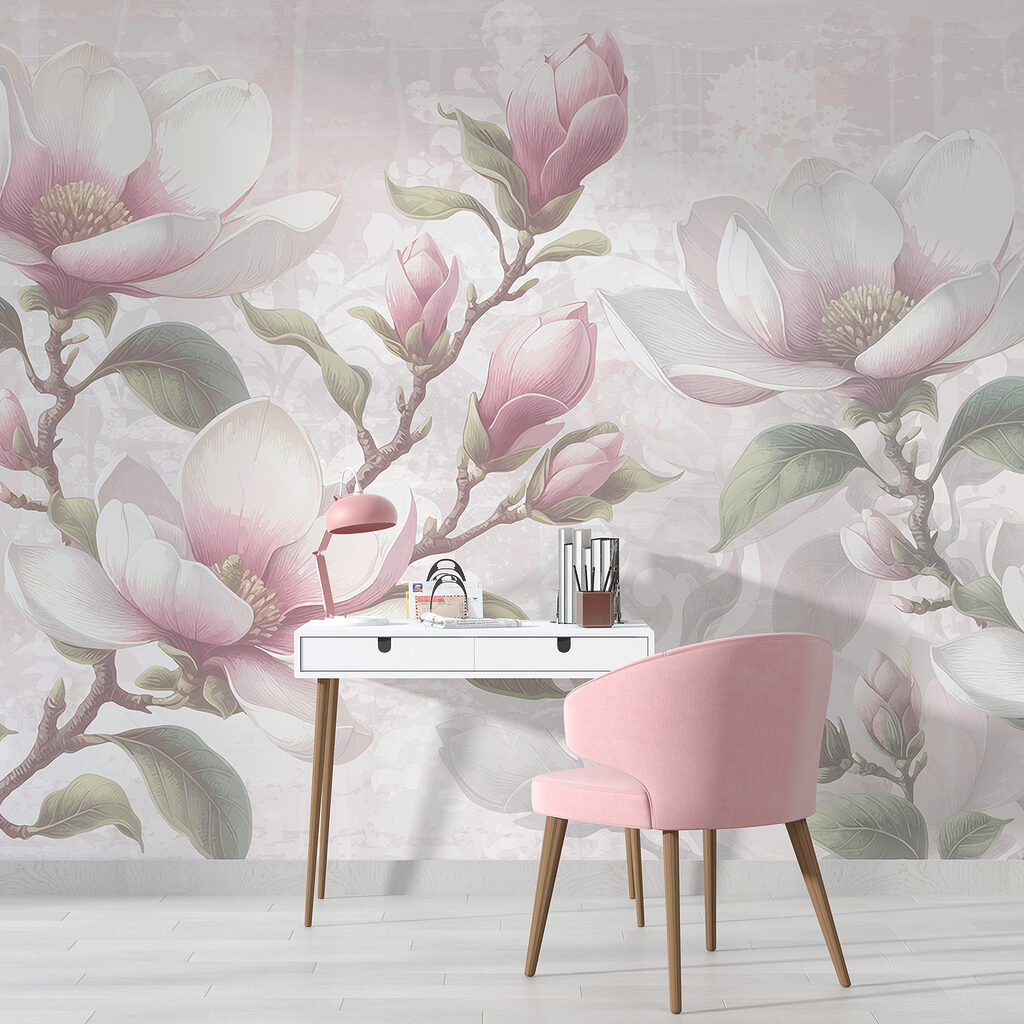 Pink magnolia on grey — interior 4
