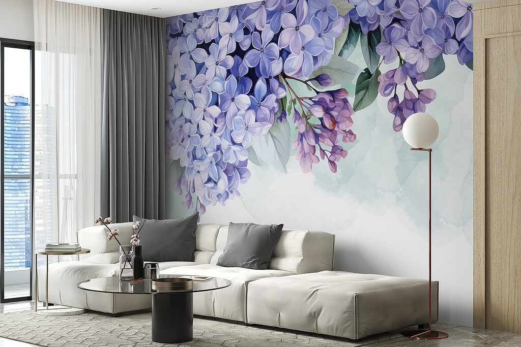 Purple flower clusters above — interior 5