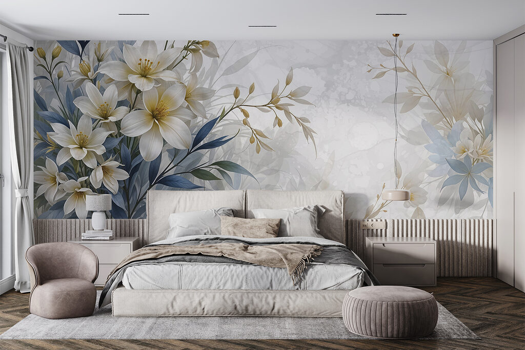 White flowers, blue leaves — interior 2