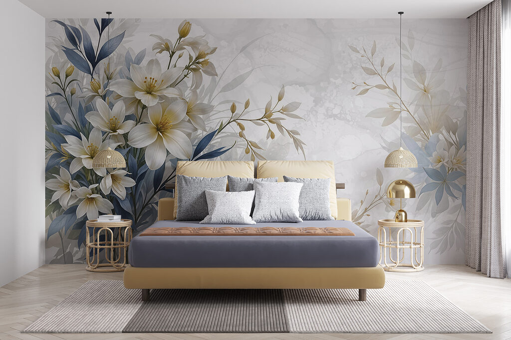 White flowers, blue leaves — interior 3