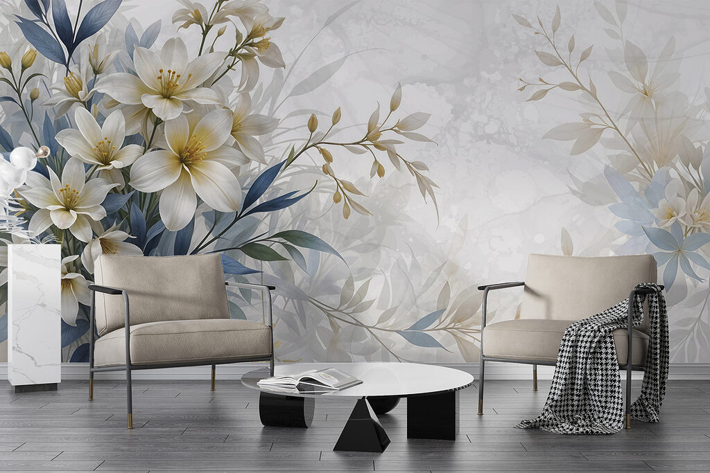White flowers, blue leaves — interior 6