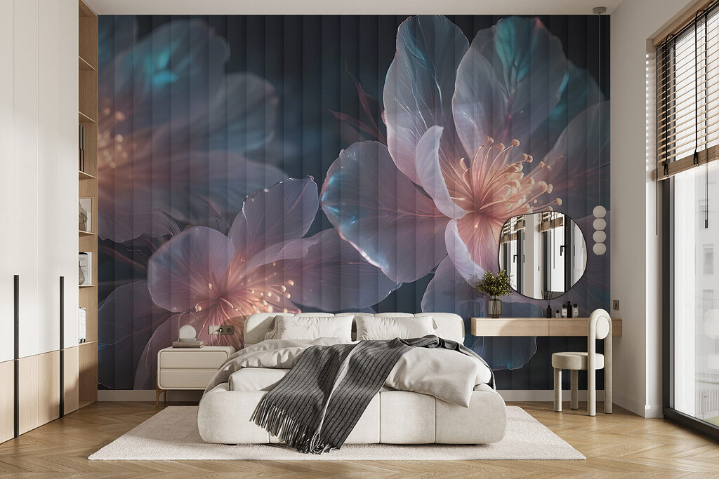 Blue flowers, light sparks — interior 1