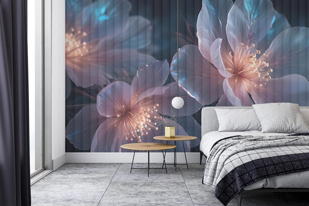 Blue flowers, light sparks — interior 2