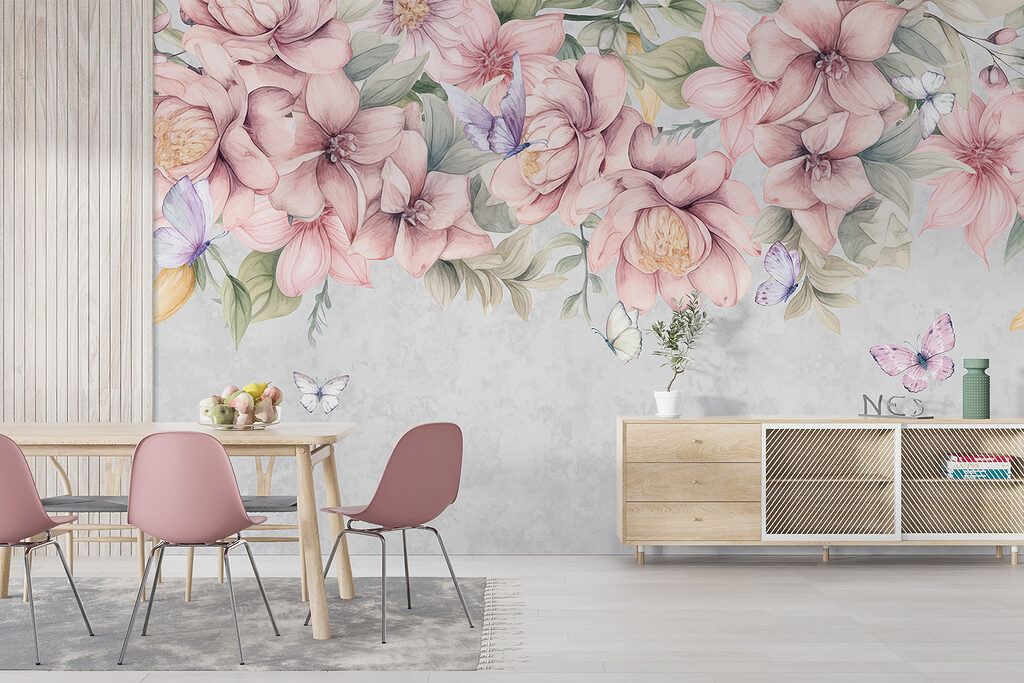 Pink flowers above butterflies — interior 4